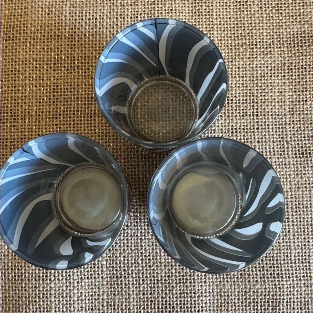 Black & White Zebra Print Glass Votive Candle Holders (3) and Tray